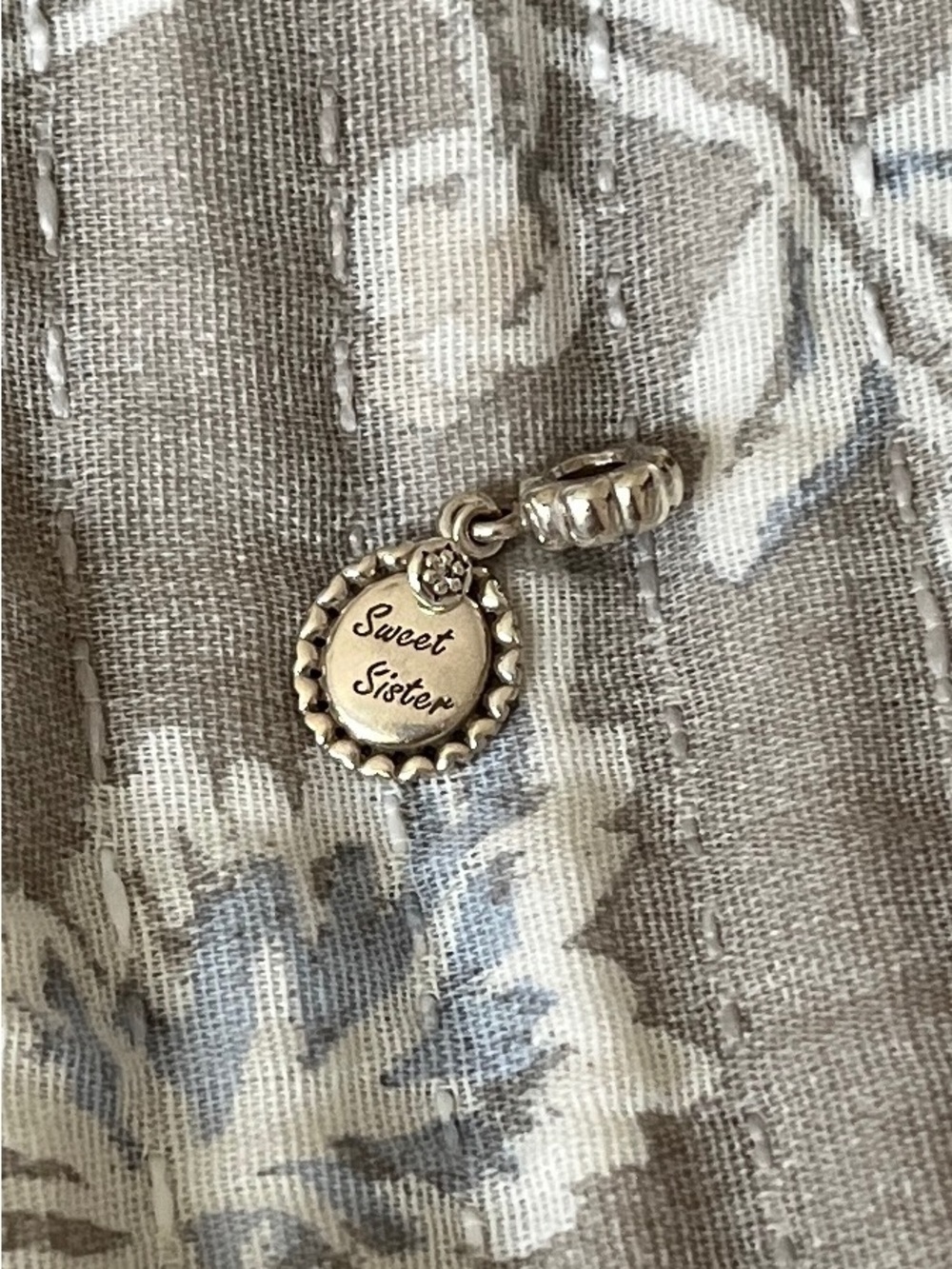 Pandora Silver 'Sweet Sister' Round Dangle Charm